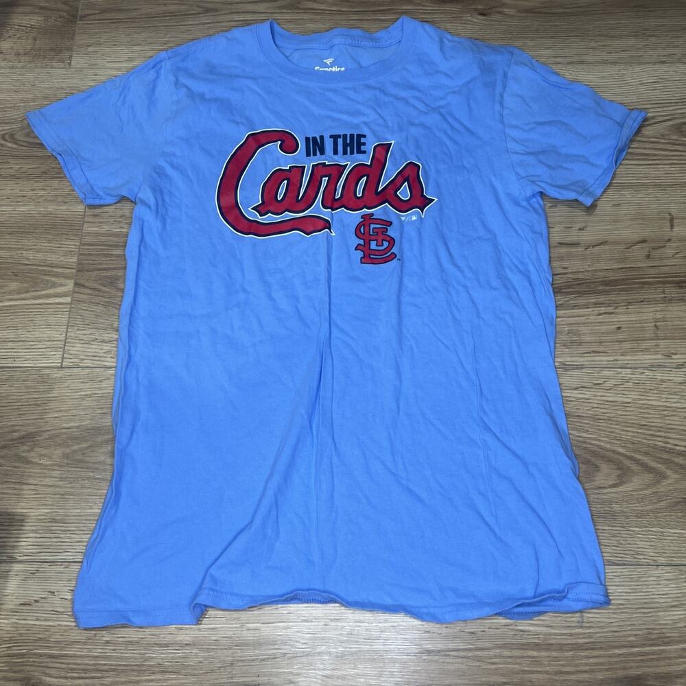Fanatics St Louis Cardinals T Shirt Light Blue "In the Cards" Logo size M (A31)